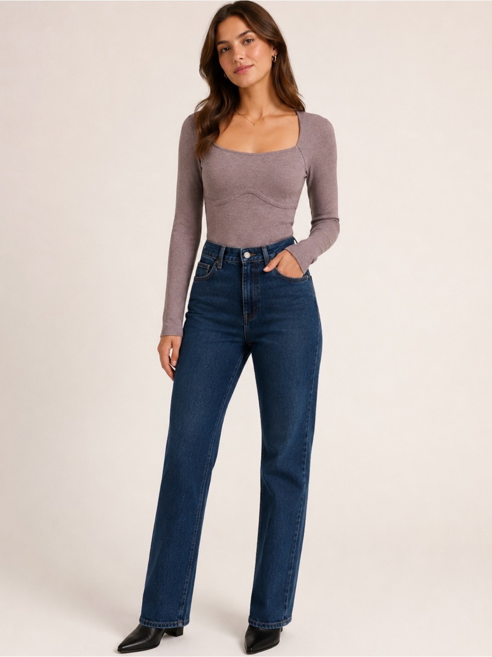 Abercrombie & Fitch Gray Cream Mauve Long-Sleeve Bodysuit